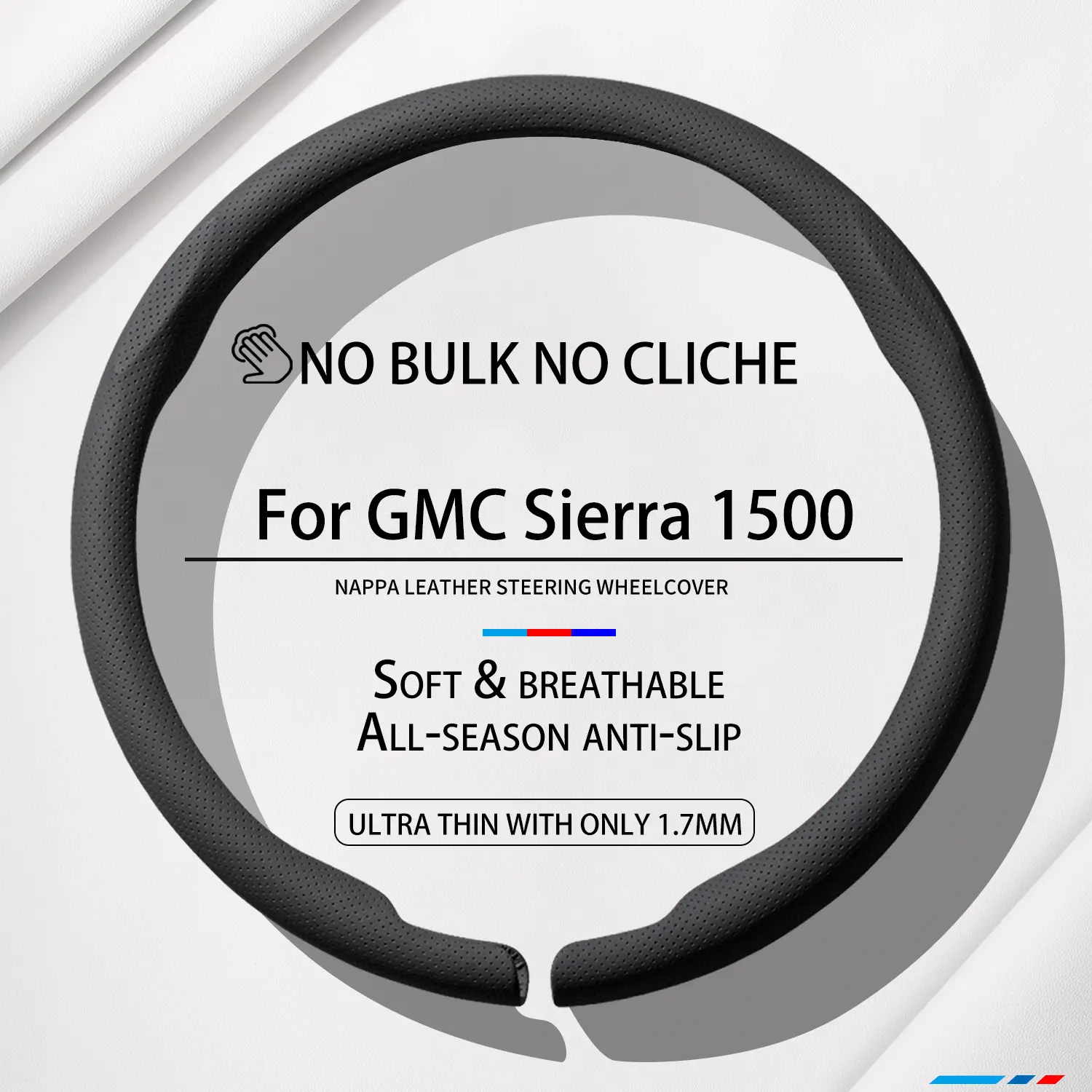 16-in Custom Nappa Leather Steering Wheel Cover for GMC Sierra 1500, Truck Steering Wheel Covers, Men's Accessories, All-Season Interior Car Accessory, Soft-Touch Daily Drive Ready Car Styling Item