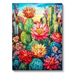 1Pc 5D Diy Diamond Painting Flower Cross Stitch Kit Full Round Drill Cactus Diamond Embroidery Mosaic Art Home Decor 30x40cm /11.81x15.75inch