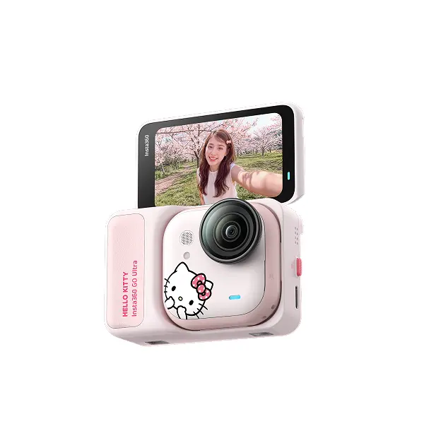 Insta360 GO Ultra Hello Kitty Limited Edition - Small 4K Vlogging Camera, Hands-Free, POV Cam, 1/1.28" Sensor, 53g Lightweight, 156° FOV, 200 Min Battery Life, Magnetic Wearable Action Camera for Cycling