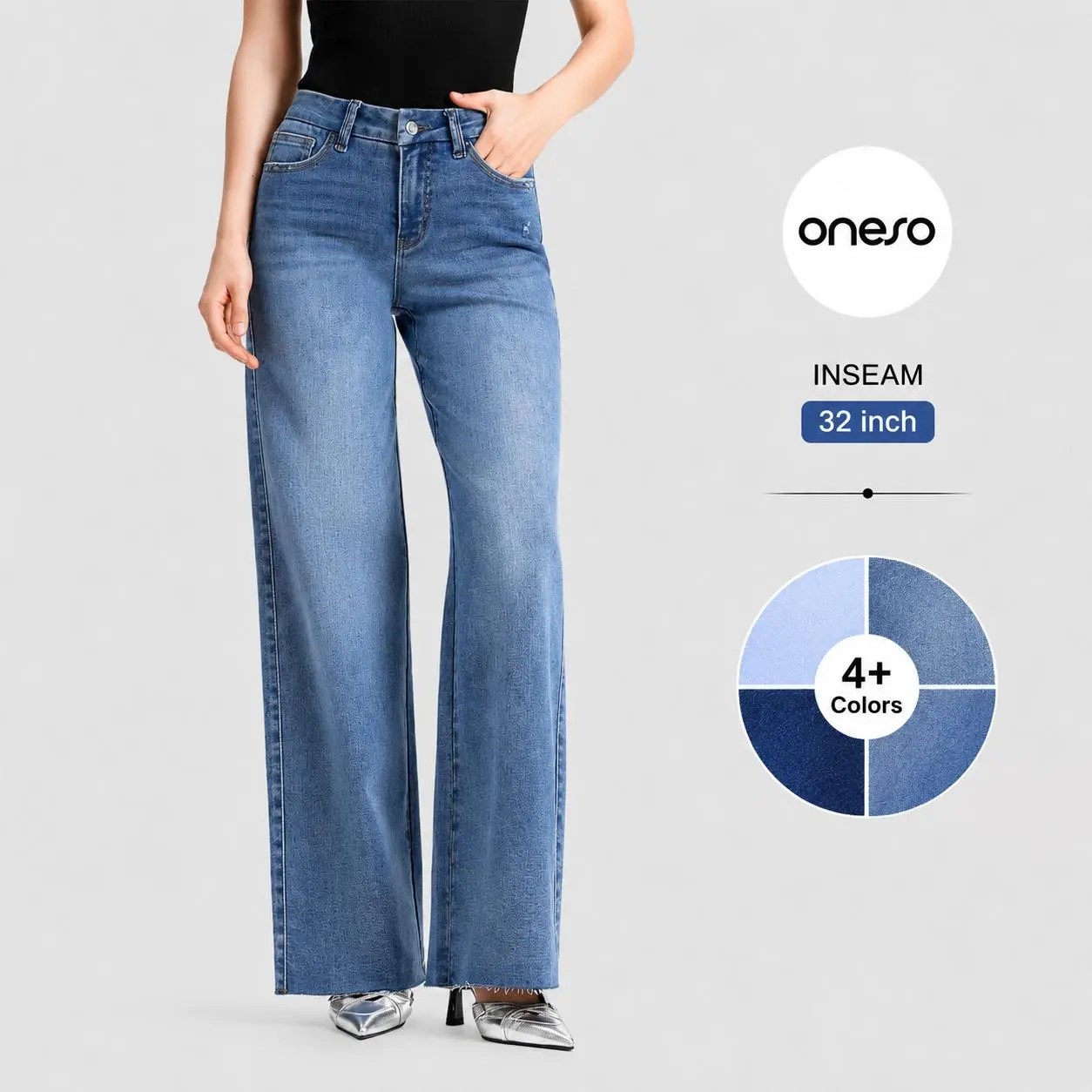 ONESO BBL Stretch Wide Leg Jeans for Women Mid Rise Distressed Raw Hem Denim Pants Streetwear ONESO BBL Stretch Wide Leg Jeans for Women Mid Rise Distressed Raw Hem Denim Pants Streetwear
