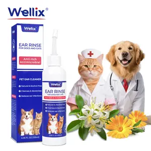 Wellix 120ml Ear Cleaner for Dog & Cat - Ear Infection Treatment Without Irritation - Dog Ear Wash for Itch Relief & Soothing Inflammation - Ear Wax, Powder and Odor Removal Drops