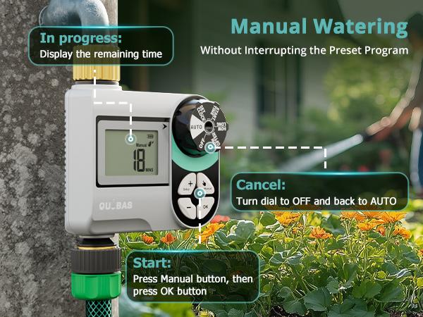 QUOBAS Sprinkler Timer for Garden Hose, Programmable Digital Brass Water Timer with Rain Delay/Auto/Manual 3 Modes, Pool, Lawn, Drip Irrigation System, Battery Powered QUOBAS Sprinkler Timer for Garden Hose, Programmable Digital Brass Water Timer with Rain Delay/Auto/Manual 3 Modes, Pool, Lawn, Drip Irrigation System, Battery Powered