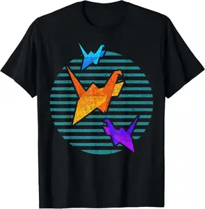 100%cotton Japanese folding art colourful paper crane origami T-Shirt  Top teeshirt