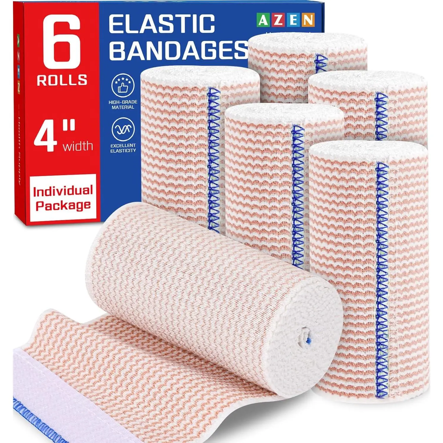 6 Pack Elastic Bandage Wrap 4 Inch, Compression Wrap Bandage for Legs, Lymphedema Wraps for Legs, Ankle, Knee,, Body, Latex-Free