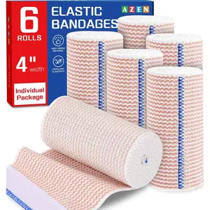 6 Pack Elastic Bandage Wrap 4 Inch, Compression Wrap Bandage for Legs, Lymphedema Wraps for Legs, Ankle, Knee,, Body, Latex-Free