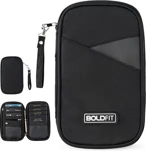 Boldfit Unisex-Adults Passport Cover | Black Faux Leather RFID Protected - Compact Envelope Style with 3 Pockets & 4 Sections - Ideal for Men & Women Travelers