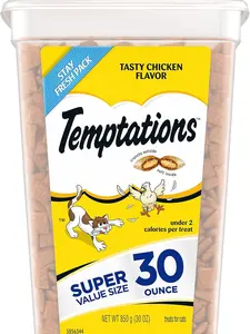 Temptations Classic Crunchy and Soft Cat Treats Tasty Chicken Flavor, 30 oz. Tub