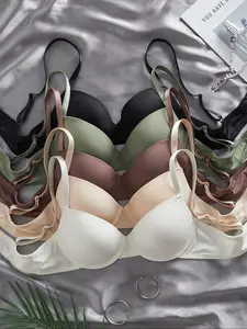 Women's Push-Up Bra Set, Push Up Padding, Comfortable Daily Underwear, Plain Design, Fitted Style, Moderate Support, All Seasons Wear