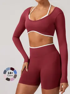 Women's Seamless Long Sleeve Running Yoga Top, Mock Two-Piece Sports Shirt for Gym & Outdoor Activities, Sporty Aesthetic, Comfortable Athletic Wear, Athletic Yoga Tops