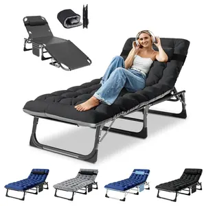 DoCred 5 Positions Camping Cots for Adults,Outdoor Folding Sleeping Cot/Mat,Folding Chaise Lounge Chair with Pillow,Portable Reclining Chair for Beach Lawn Camping Pool,Sunbathing Chairs summerwins
