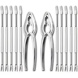 12 count Seafood Tools Set Including 2 Lobster Crab Crackers and 10 Forks Kitchen Utensils