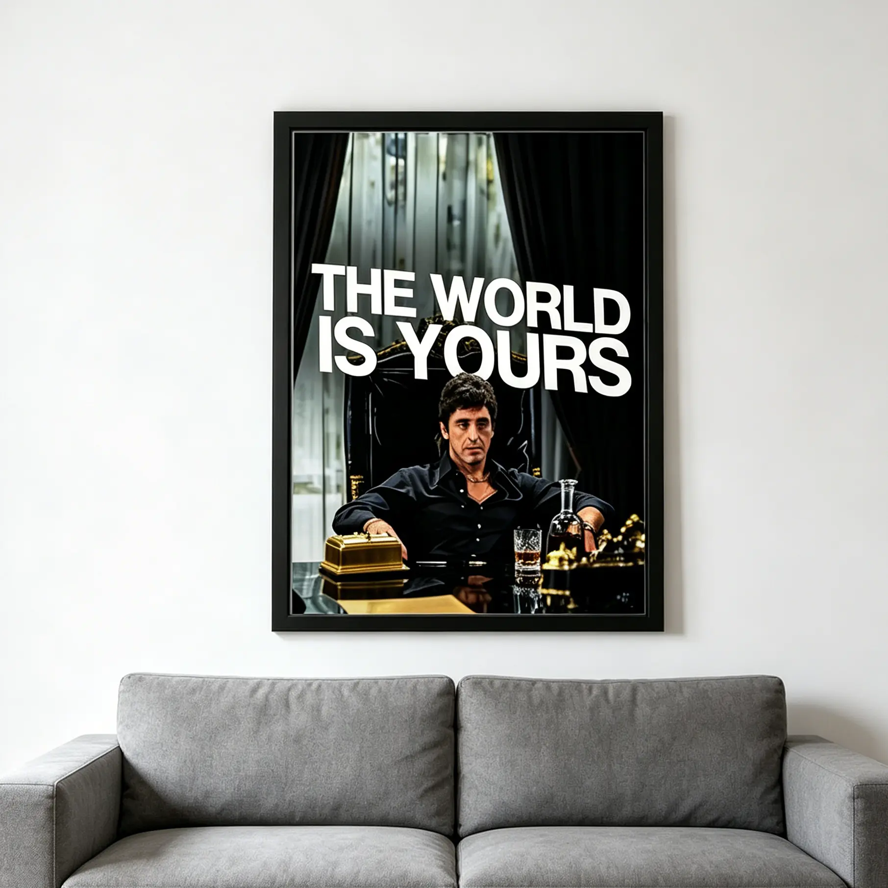 Scarface Tony Montana "The World Is Yours" Motivational Canvas Wall Artwork, Classic Gangster Movie Hustle Print, Home Office-Man Cave Decoration, Ideal Gift for Home Decor Enthusiasts