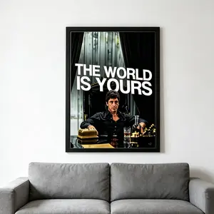 Scarface Tony Montana "The World Is Yours" Motivational Canvas Wall Art, Classic Gangster Movie Hustle Print, Cool Room Decor for Home Office & Man Cave