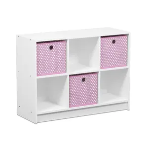 BASIC Bookcase, 6-Cube Bookshelf, 3x2 Cube Bookcase with Bins, 11.9 x 31.6 x 23.6, for Living Room Bedroom Home Office, White/Pink