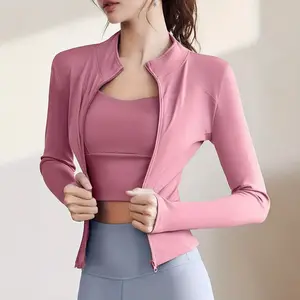Womens Lightweight Full Zip Running Track Jacket Workout Slim Fit Yoga Sportwear with Thumb Holes
