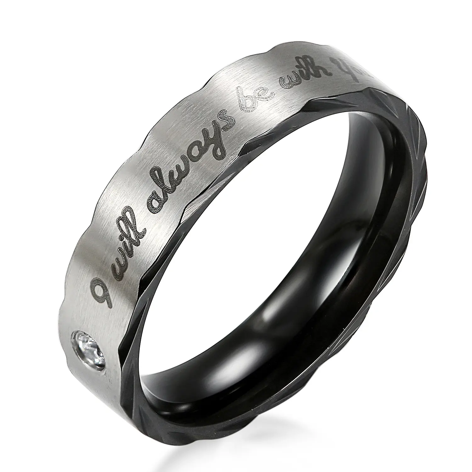 OIDEA Couple Ring Set, Elegant Stainless Steel His and Hers Promise Rings with Engraved Message & Rhinestone Accents, Slim 3.5mm Band for Anniversaries, His & Hers, Anniversary Gifts