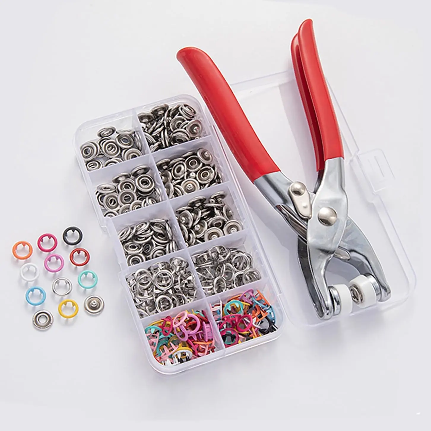 Metal Snap Buttons-200 Sets Snap Fasteners Kit with Pliers Press,9.5mm Snap Fasteners Kit,Five Claw Buckle Tool Set-for DIY Crafts Clothes Hats and Sewing,Installation Tool and Storage Box,Snap Fastener Plier Tool,Prong Snaps Buttons for Leather Sewing