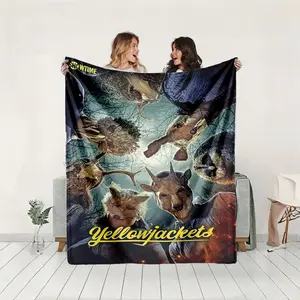1 piece The ensemble of animal-masked characters in the series "Yellowjackets". themed flannel blanket - Flannel blanket with modern design, suitable for sofas and beds, all-season use, super soft and comfortable, digitally printed pattern, 100%