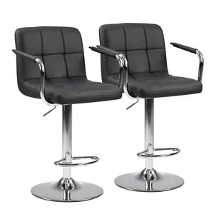 2-piece Bar Chairs, Adjustable Rotating Bar Chairs, Equipped With Padded Armrests And Backrests, Made Of Waterproof Polyurethane Leather Material