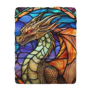 Dragon Sherpa Fleece Blanket, Stained Glass Dragon Blanket, DnD Gift, DnD Throw Blanket, Dragon Decor,