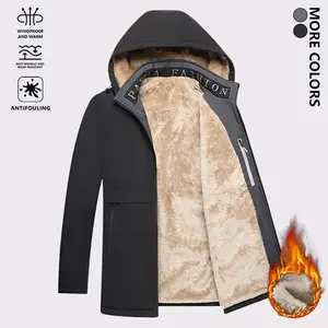 Men's Full Zip Winter Cotton Jacket, Men's Casual Thick Fleece Lined Warm Jacket with Hood Detachable, Classic Commuter Business Style with Zipper Pockets Windproof Coat, Suitable for Everyday Casual and Cold Weather Wear