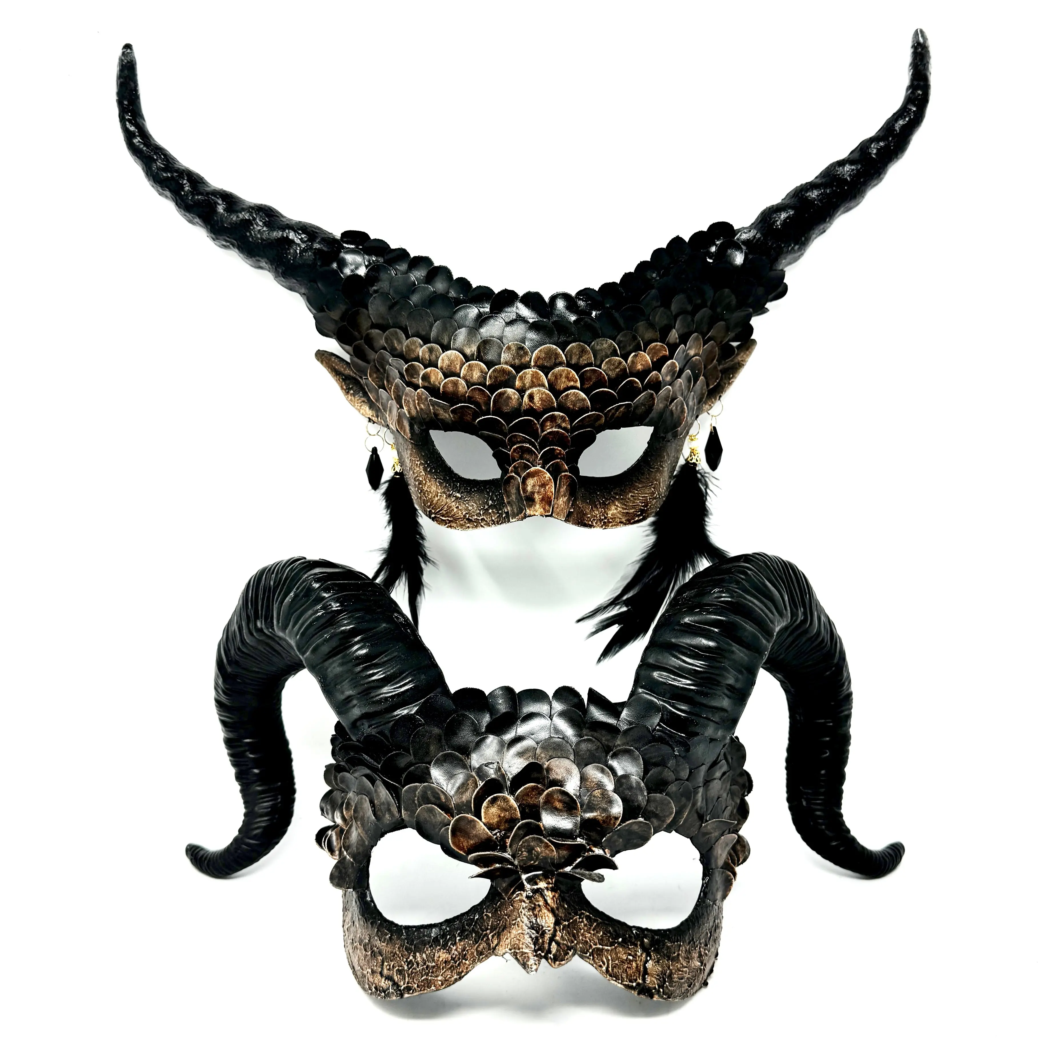 Couples Masquerade Masks, Men Women Devil Demon Goat Horn Costume Party Mask For Halloween Cosplay