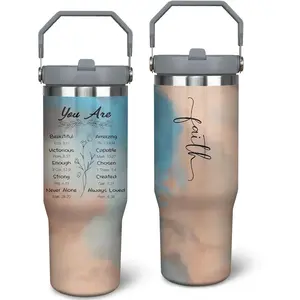 Christian Gifts for Women, Inspirational Religious Gifts, Faith 30 oz Christian Tumbler with Handle Stainless Steel Insulated Bible Faith Cups Mugs Water Bottle, Blue