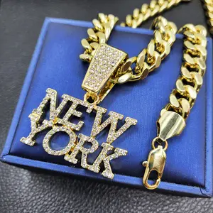 NEW YORK Pendant & 10mm 18" 20" 24" 30" Cuban Chain Hip Hop Style Fashion Necklace Jewelry