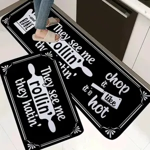 Letter Pattern Kitchen Mat, 2 Counts/set Non-slip Kitchen Rug, Kitchen Area Rug, kitchen rugs sets, Decorative Door Mat, Farmhouse Door Mat, Kitchen Decoration Accessories
