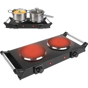 2000W Electric Dual Burner Portable Coil Heating Hot Plate Stove Countertop RV Hotplate with 5 Temperature Adjustments Portable Handles-4272