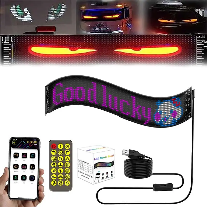 DIY Car Dynamic LED Smart Colorful Eye Lamp Soft Screen, Scrolling Bright Advertising led  panel [High Refresh Rate Screen]  Programmable Flexible Matrix Screen for Car, Suitable for Windows Of Cars And Small to