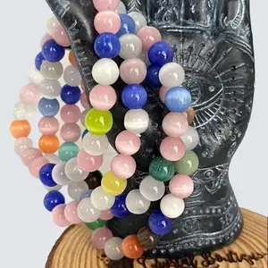 Unisex 8 mm Cat Eye Bead Stretch Bracelet