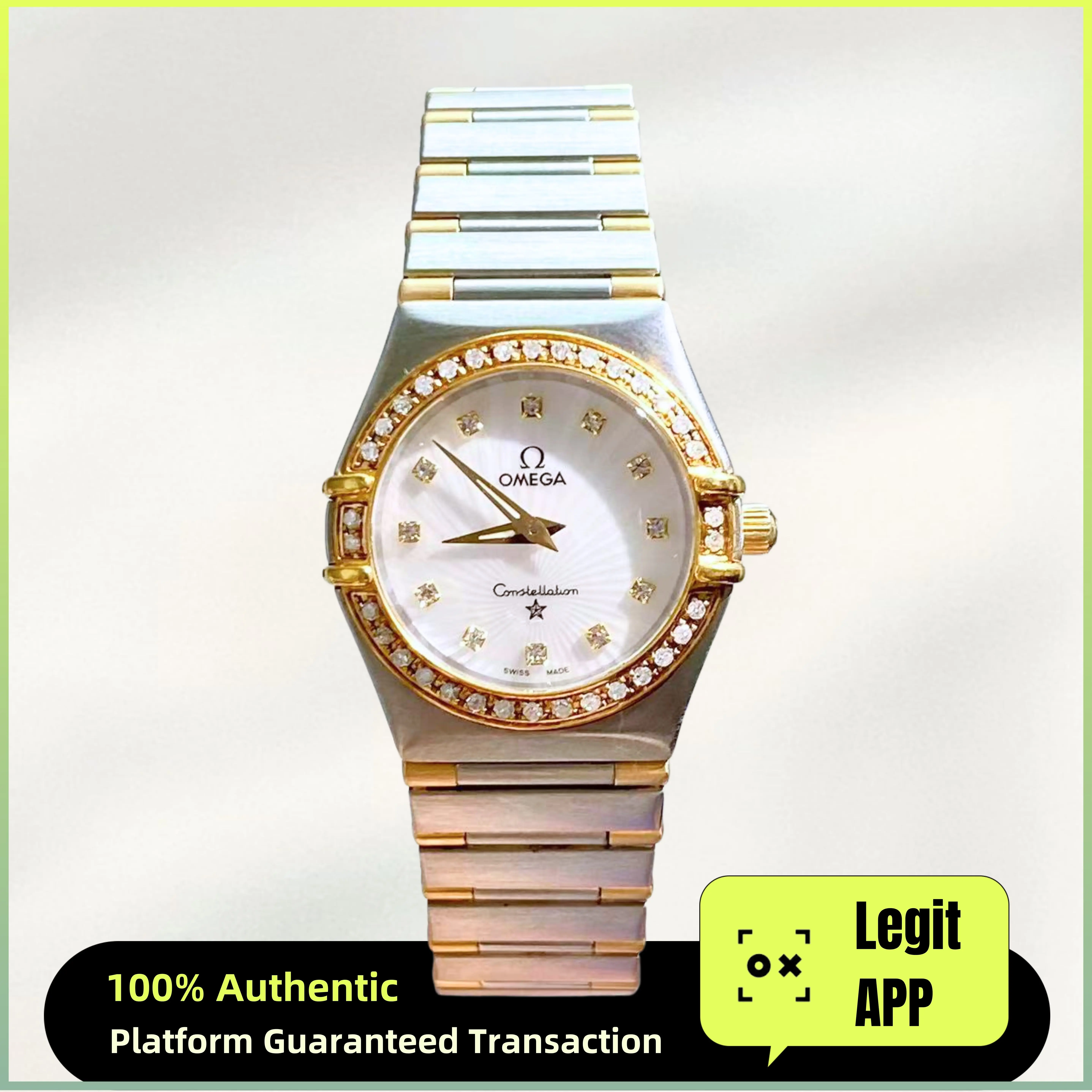 OMEGA Constellation Watch 25mm Gold Dial Two-tone with Factory Diamonds, White MOP Dial Quartz Movement 21190355