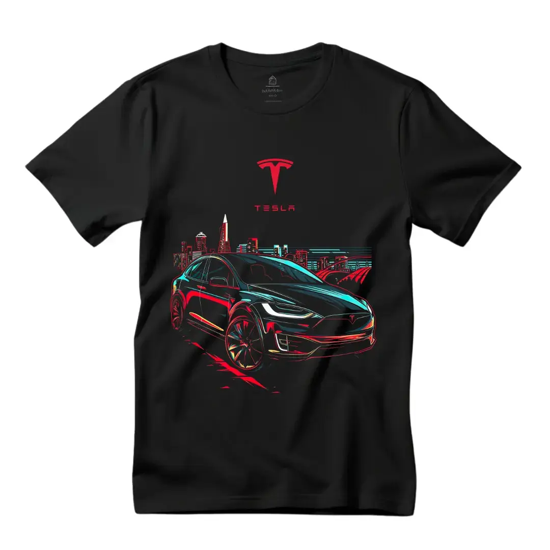 Black Threadz Menswear Men's Short-Sleeve Round Neck Streetwear Graphic T-Shirt - Casual Tops with Tesla Model X Print, Eco-Friendly Driving Theme, Model X Theme, Eco-Friendly Driving Experience