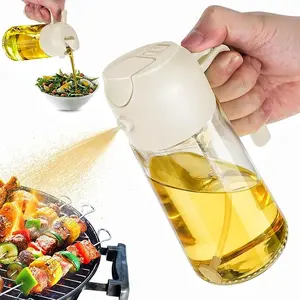 2-in-1 Oil Bottle/Sprayer for Precise Control - 16oz wide-mouth design prevents spills and allows for precise control of oil usage! The 2-in-1 glass oil bottle provides precise pouring, a fine spray, and easy cleaning. BPA-free.