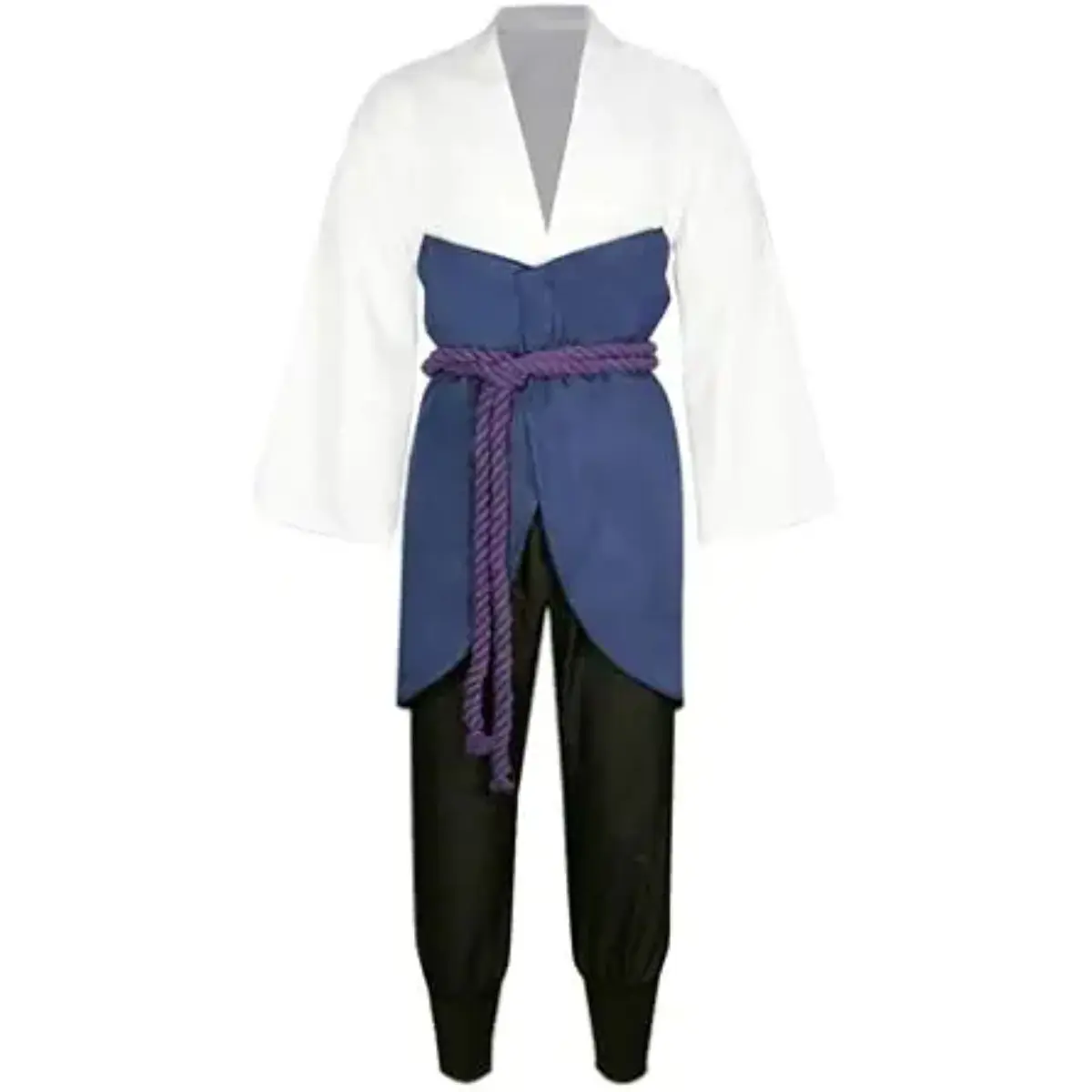 Uchiha Sasuke Blue White Ninja Cosplay Costume Set Coat Pants Waist Rope Wrist Guard for Comic Con