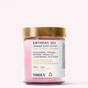 Birthday Shimmer Body Butter – Skin-Tightening Glow Formula with Niacinamide, Peptides & Hyaluronic Acid – Firms, Hydrates & Nourishes for Smooth, Luminous Skin – Boosts Elasticity with a Whipped, Shimmering Finish – Sensual Jasmine Scent