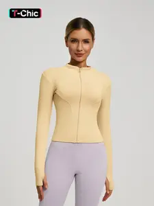 Women's Full-Zip Long Sleeve Lightweight Sports Jacket, Slim-Fit Yoga Running Top, Plain Pattern, All Seasons Wear, Moderate Fabric Thickness, Workout Clothes Women
