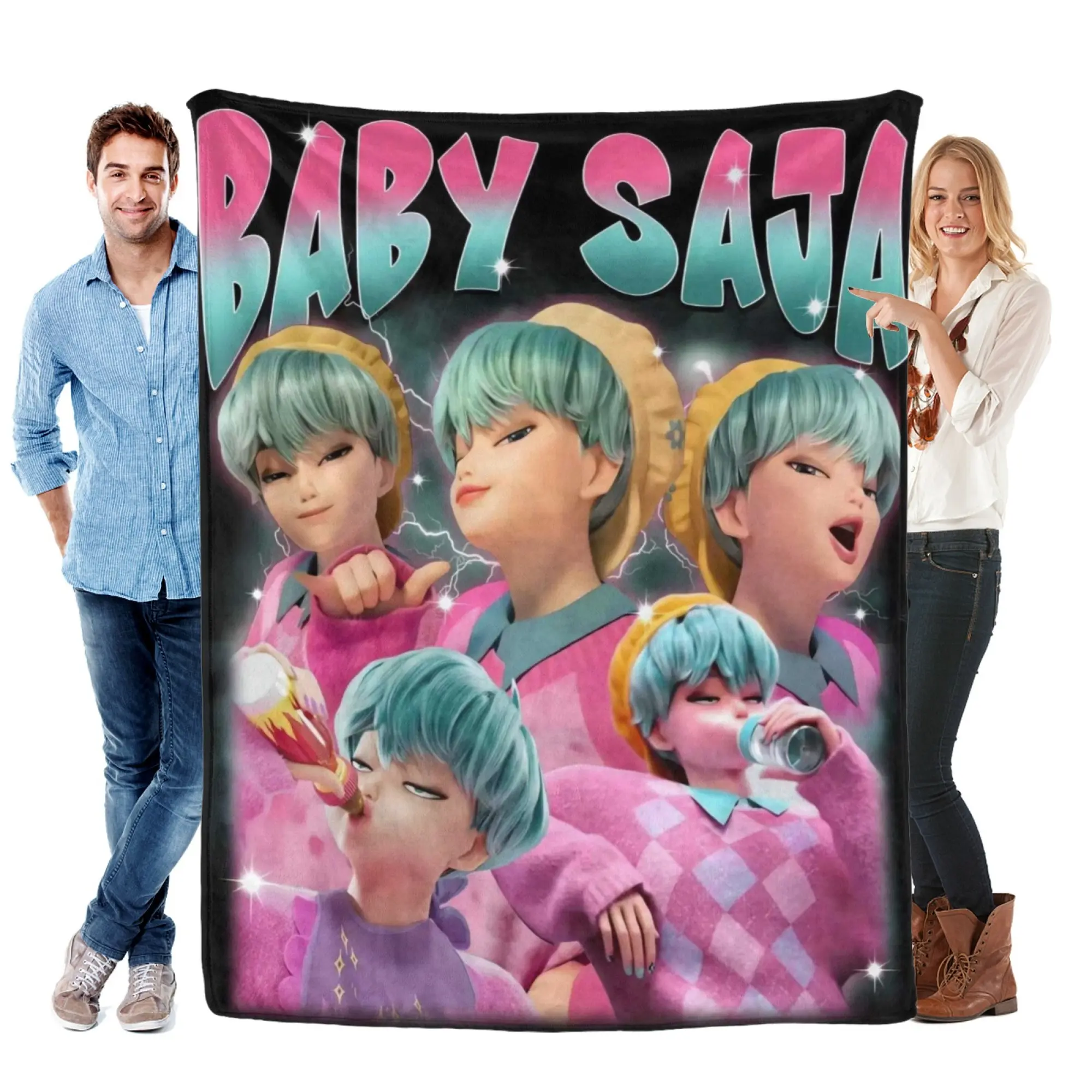 Baby Sajan Cute Anime K-Pop Boy Y2K Vintage Bootleg Flannel Throw Blanket, Premium Ultra-Soft Warm Cozy Fleece Blanket, Aesthetic Pastel Room Decor for Sofa, Bed, Living Room, Dorm, Unique Birthday Gift For Fans Girls