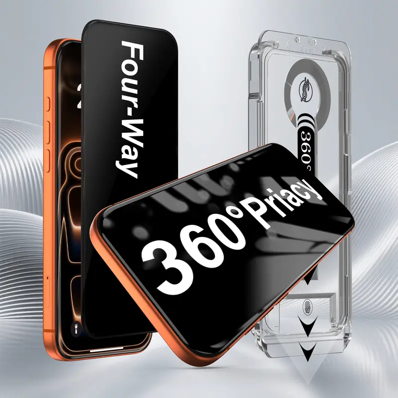 [2pcs] 360° 4 Sides Privacy Anti-Peeping Screen Protector for iPhone, Protective Phone Accessory, Anti-Fingerprint, Bubble-Minimized, Earpiece Mesh, Shockproof, Aftermarket Phone Screen Protectors