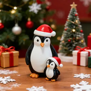 Christmas Penguin Figurine, Handmade Resin Craft, Holiday Scene Decoration, Perfect Christmas Gift, Fun Family Activity Idea