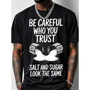 Men's Outdoor Fitness T-Shirt with Salt Pattern Print - Beware of Spoken Words from People You Trust - Short-Sleeve Crew Neck Top -  Breathable Stretch Fabric Gym Workout Tee Athletic Workout Clothing
