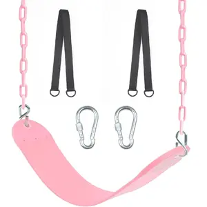 Swing Seat, 66" Heavy Duty Coated Iron Chain Sensory Swing, Therapy Swing Seat,Outdoor Playground Swing Set Accessories with Snap Hooks and Hanging Straps(Pink)