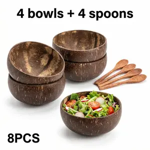 8Pcs Natural Coconut Bowl and Spoon Set | Aesthetic Tropical Style Smoothie Bowls for Acai, Salad & Breakfast | Unique Handmade Hand-Polished Wooden Tableware | Perfect Gift for Home Decor Fans