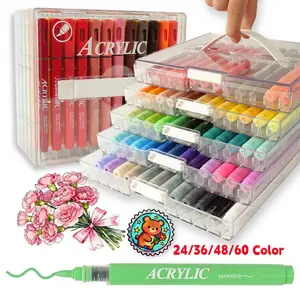 24/60 Color Acrylic Paint Marker Set, Artist Bundle, Automatic Control Ink Markers, Gypsum Painting Brush Heads, DIY Art Supplies, Multi-Functional Use, Art Craft Supplies, Art Materials
