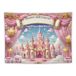 Birthday Celebration Tapestries With Castle And Balloons Ideal For Kids Birthday Parties And Princess Theme Decor