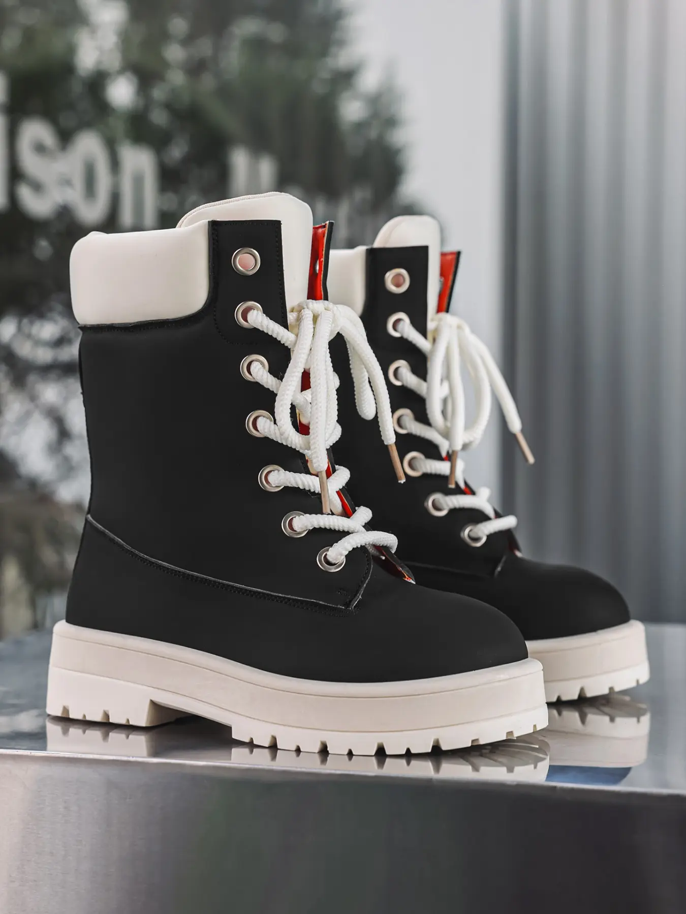 Men's Classic High-Top Boots Fall & Winter, PU Leather Waterproof Anti-Slip Punk Style, Mid-Calf Casual Outdoor Shoes