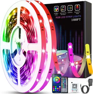 [New Deal] - RGB LED Strip Lights 100FT (2 Roll), Color Changing Effects, LED Light Strips, Remote & App Controll, Gaming Lights for Room Decor Dimmable Music Synchronization