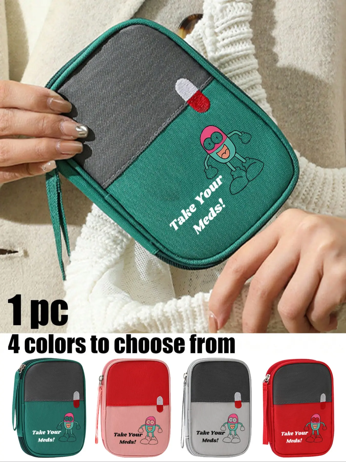 Portable Medical Kit, Emergency Bag, Printed with "Take Your Meds" Pill Image, Waterproof Medical Kits, Large Capacity First Aid Kit for Travel, Home, Dormitory, Emergency, Essential for Students, Family Use, Nurses, Outdoor Adventures, Compact