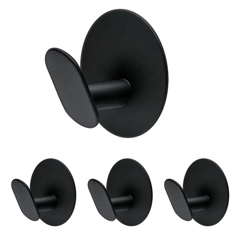 4 Counts Self Adhesive Hooks, Wall Mounted Hook, Towel Hanger Stainless Steel Stick on Wall for Coat Robe Clothes Bathroom Organizing Accessories Shower Toiletries Kitchen Storage, Waterproof & Heavy Duty Sticky
